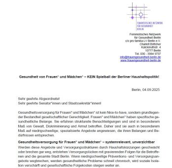Positionspapier des Feministischen Netzwerks für Gesundheit Berlin