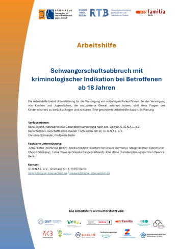 Arbeitshilfe: Schwangerschaftsabbruch mit kriminologischer Indikation bei Betroffenen ab 18 Jahren